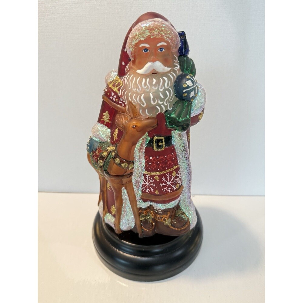 Vtg Merck Santa with Deer Old World Christmas 2007 Nordic Lights Up Glass
